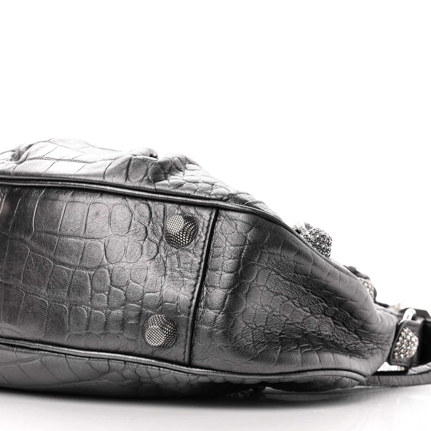 Balenciaga Metallic Calfskin Crocodile Embossed Crystal Small Le Cagole Shoulder Bag Gunmetal 10 of 19