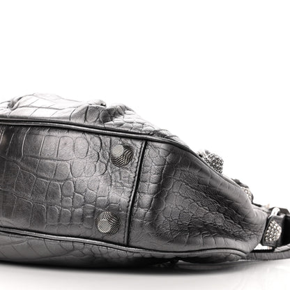Balenciaga Metallic Calfskin Crocodile Embossed Crystal Small Le Cagole Shoulder Bag Gunmetal 10 of 19