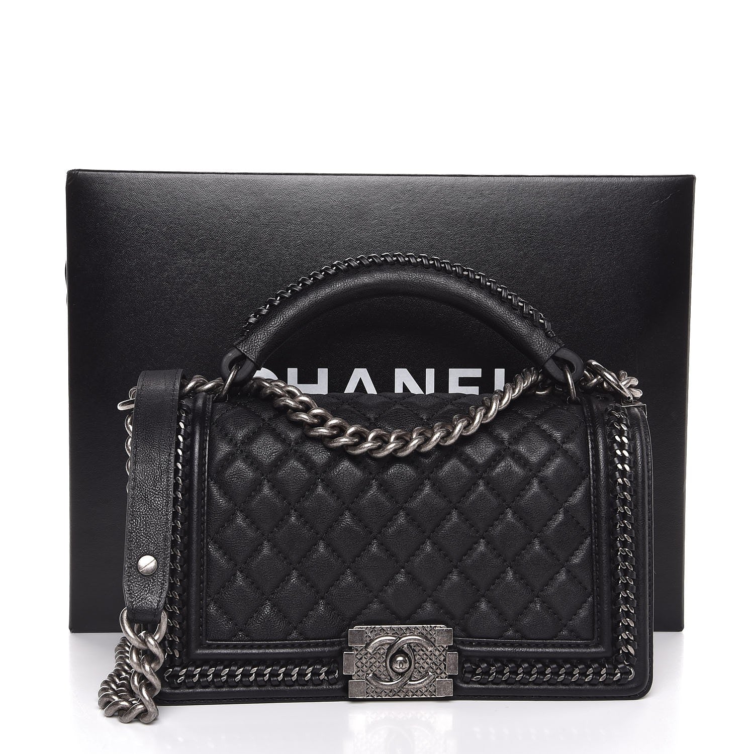 Chanel Calfskin Quilted Medium Boy Top Handle Flap Black 8 of 8