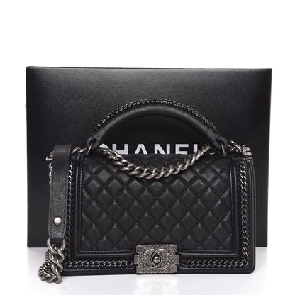 Chanel Calfskin Quilted Medium Boy Top Handle Flap Black 8 of 8