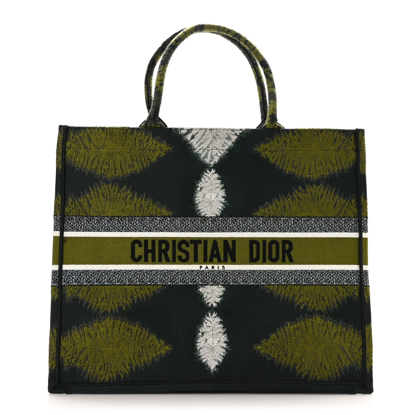 Canvas Large Tie And Dior Book Tote Green Multicolor