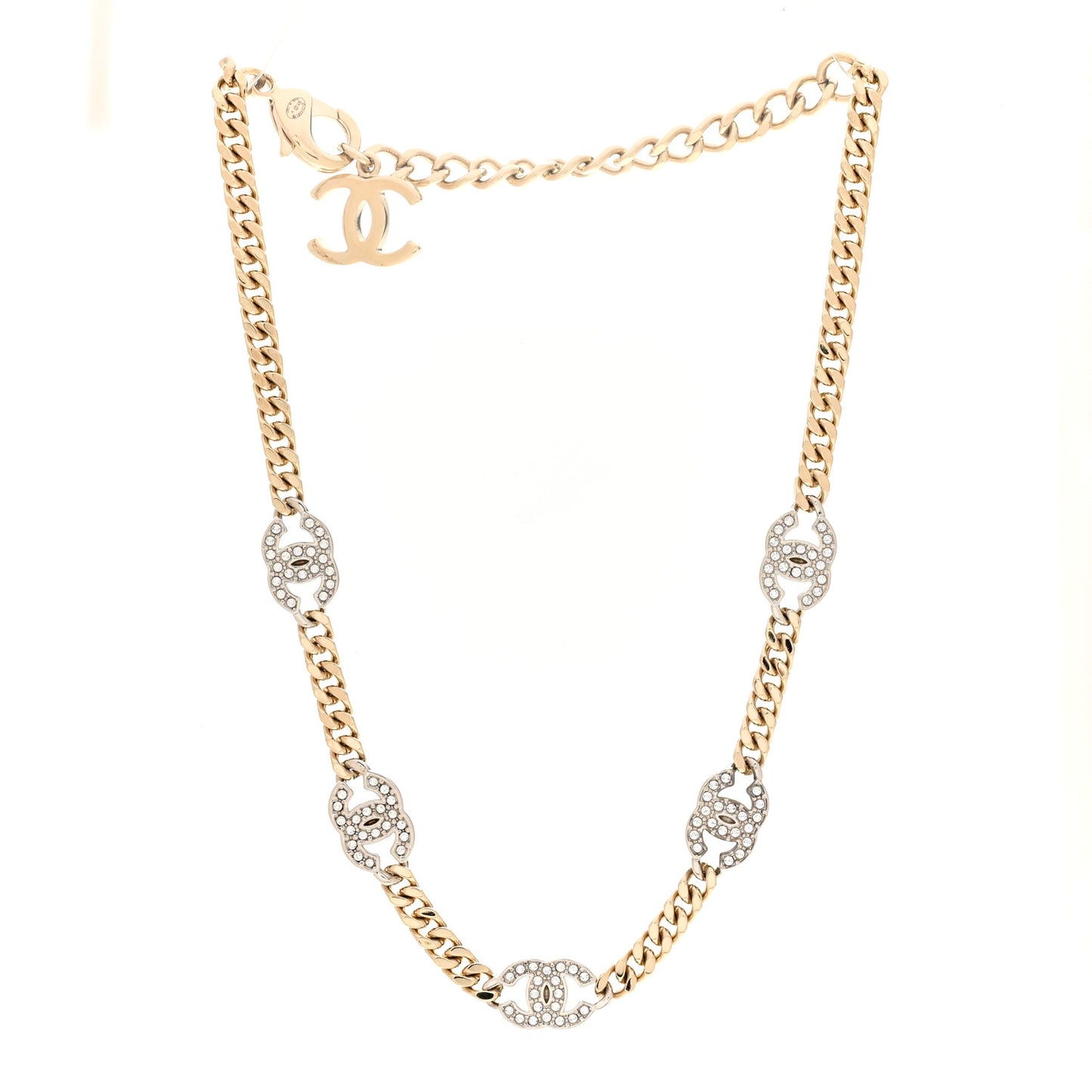 Crystal Chain CC Link Choker Gold Silver