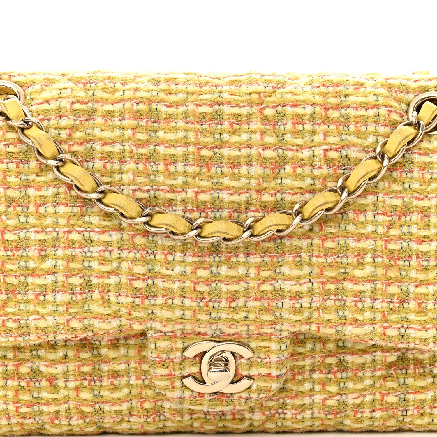 Chanel Tweed Quilted Medium Double Flap Yellow Multicolor 8 of 10