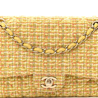 Chanel Tweed Quilted Medium Double Flap Yellow Multicolor 8 of 10
