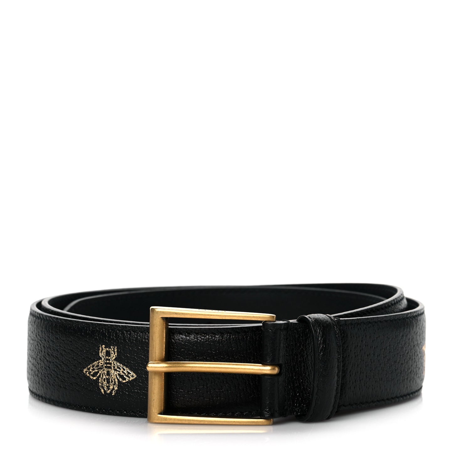 Textured Dollar Calfskin Bees And Stars Print Mens 35mm Belt 110 44 Black Gold