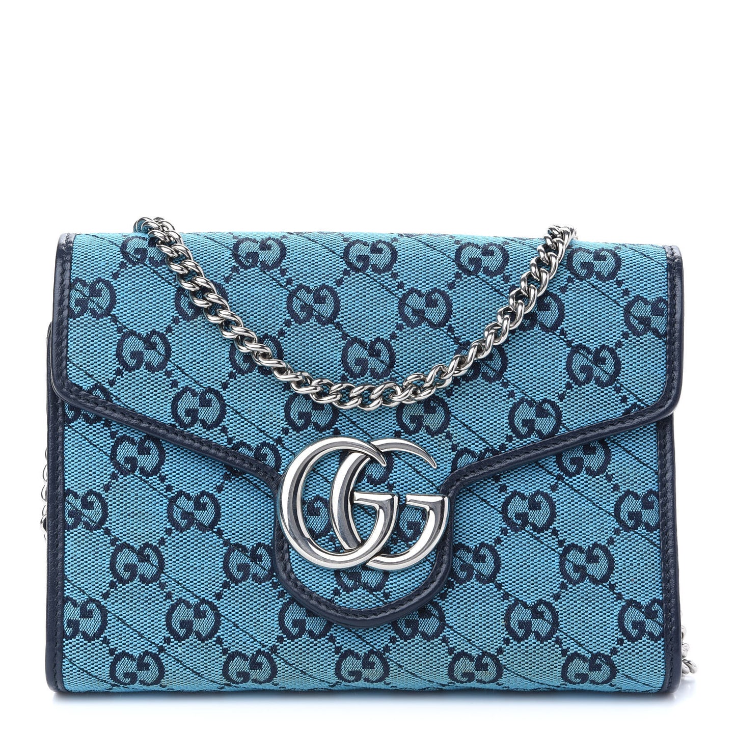 Monogram Multicolor Matelasse Diagonal GG Marmont Chain Wallet Light Blue