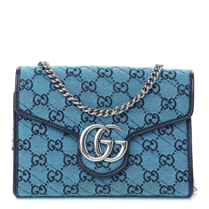 Gucci Monogram Multicolor Matelasse Diagonal GG Marmont Chain Wallet Light Blue 1 of 10