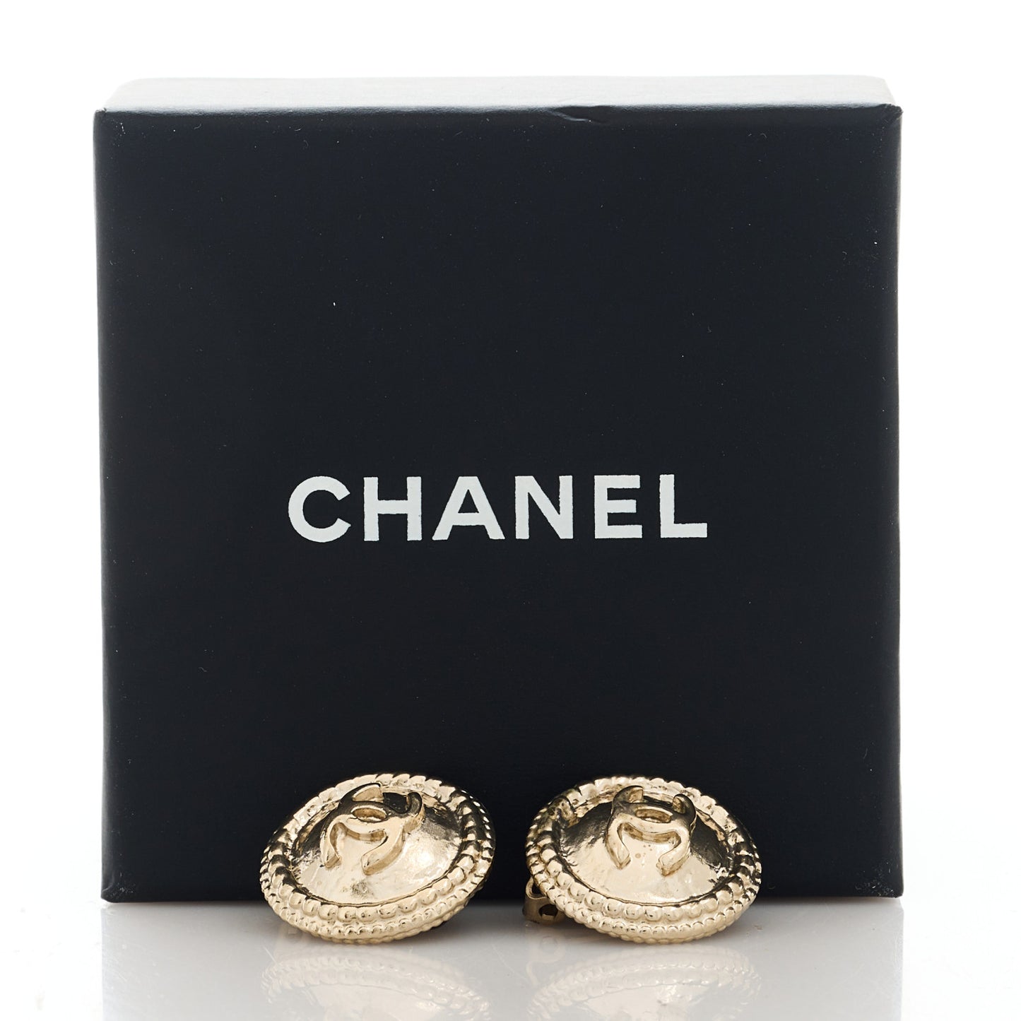 CC Button Clip On Earrings Gold
