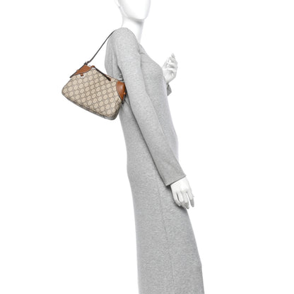 Gucci GG Supreme Monogram Textured Calfskin Small Emblem Shoulder Bag Beige Dark Brown 2 of 11