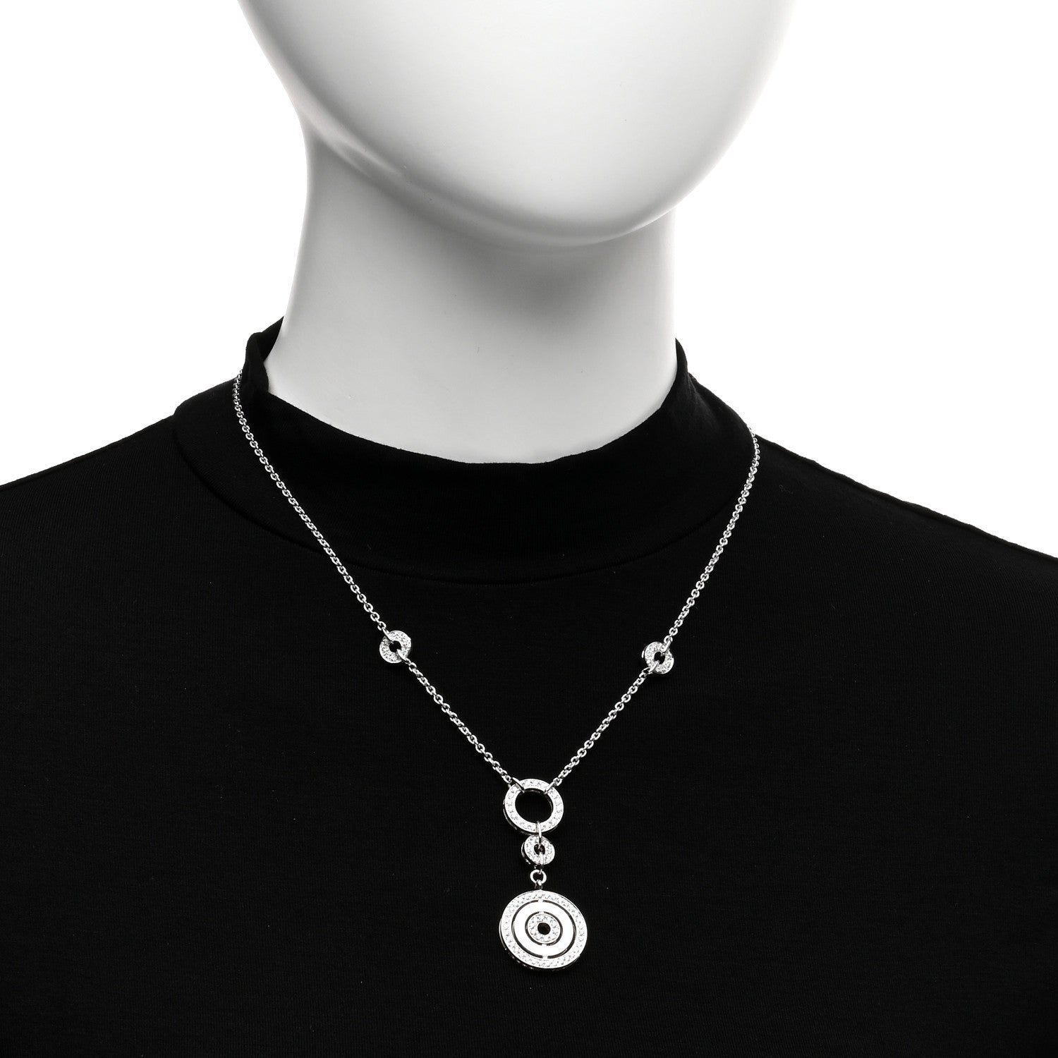 Bulgari 18K White Gold Diamond Pave Astrale Cerchi Pendant Necklace 2 of 5