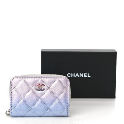 Chanel Gradient Metallic Calfskin Quilted Zip Around Coin Purse Wallet Silver Blue Yellow Purple 11 of 11