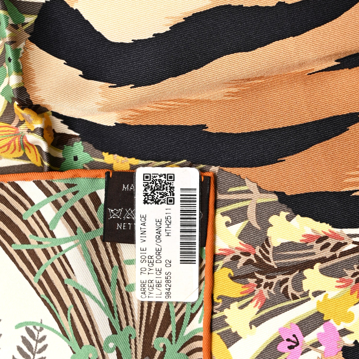 Hermes Silk Tyger Tyger Scarf 70 Beige Dore Orange Cuit Vert 3 of 6
