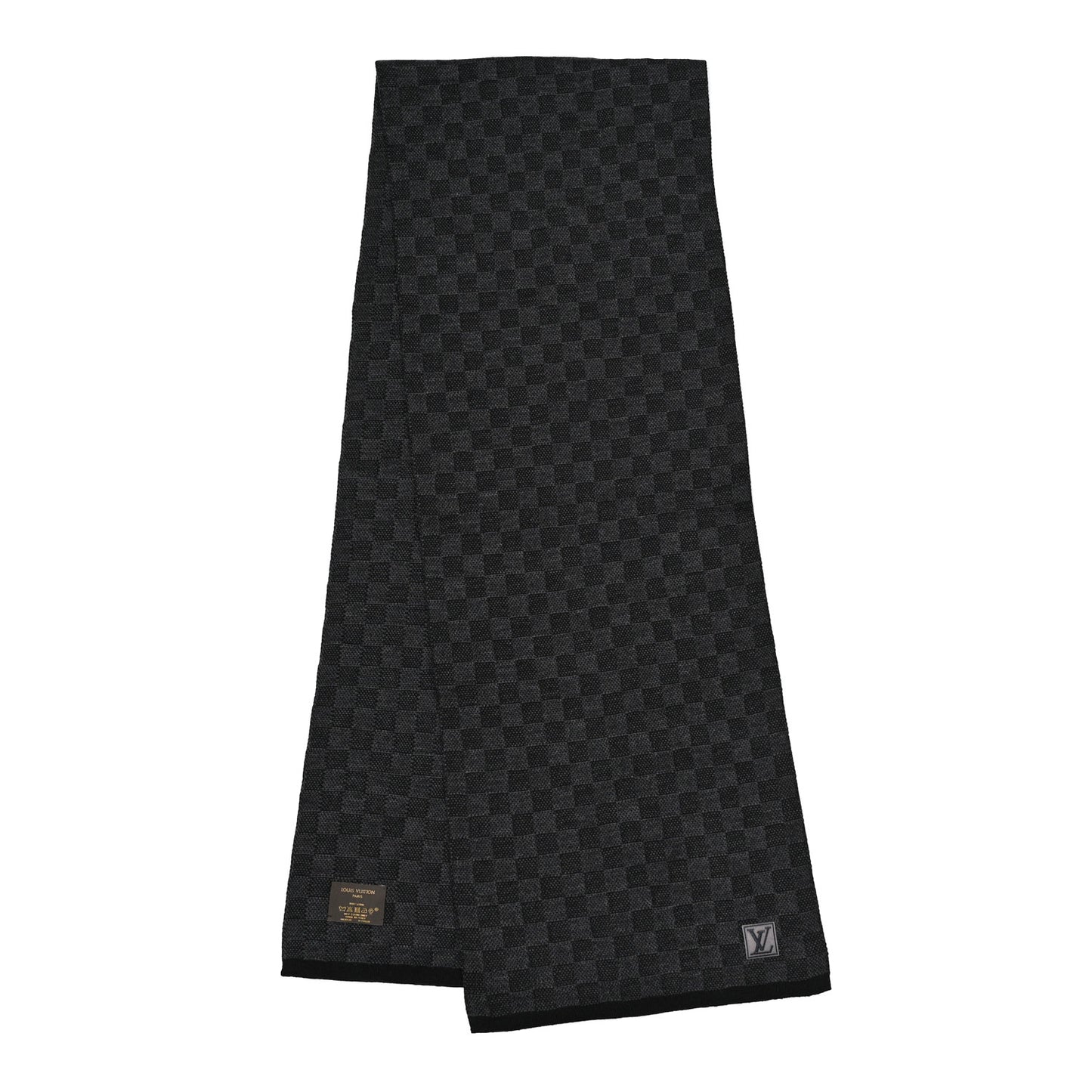 Wool Petit Damier Graphite Scarf Black