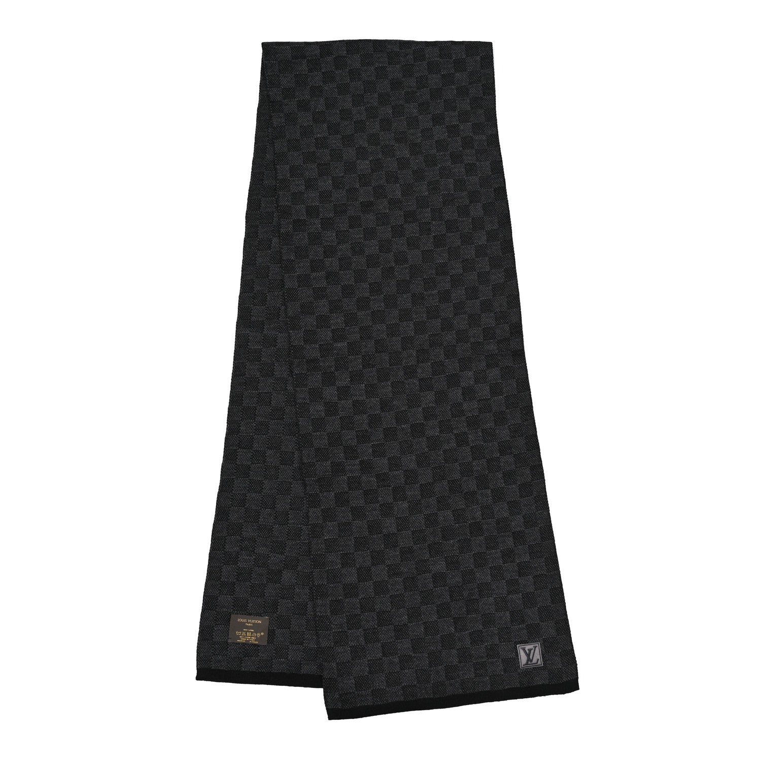 Louis Vuitton Wool Petit Damier Graphite Scarf Black 2 of 3