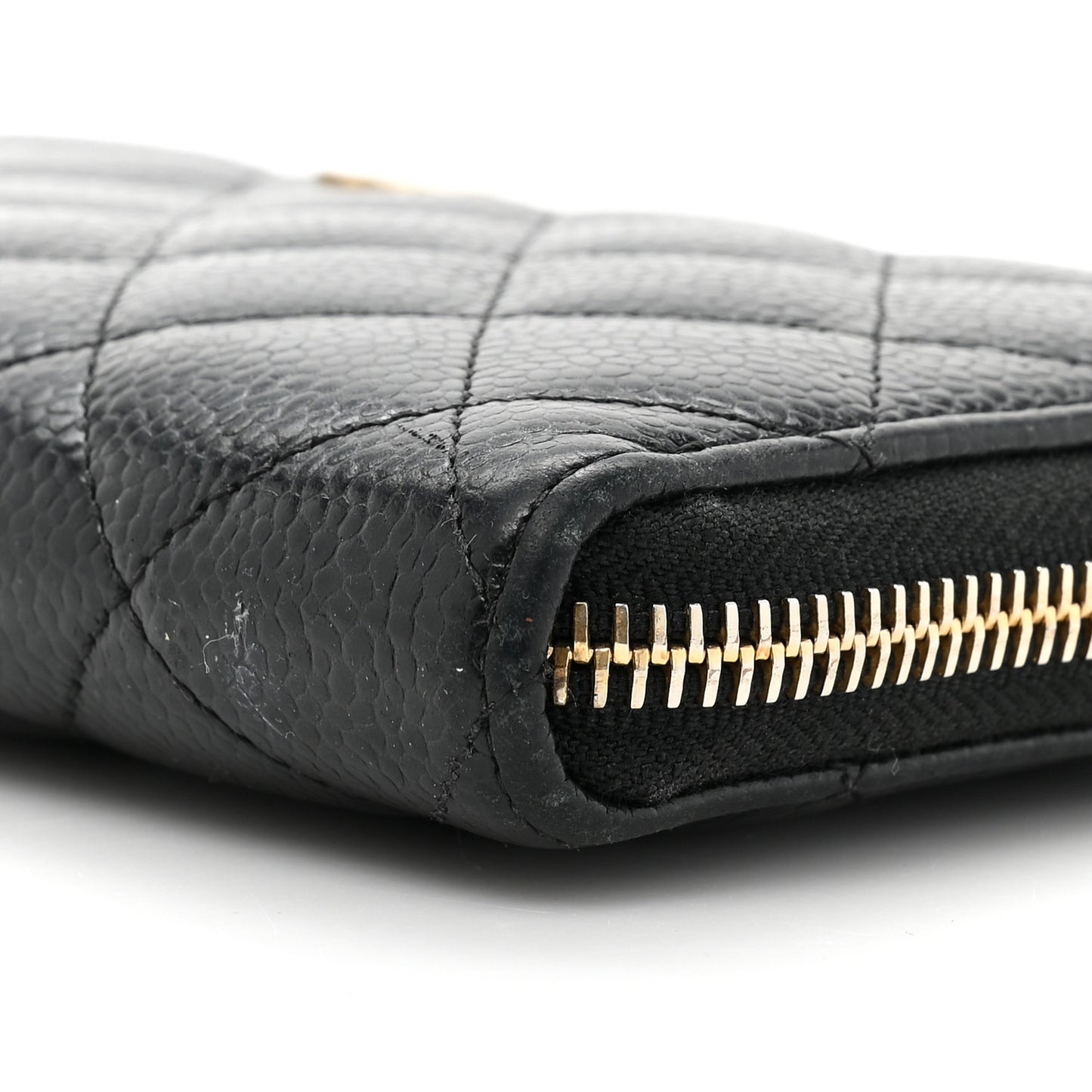 Caviar Quilted Large Gusset Zip Around Wallet Black