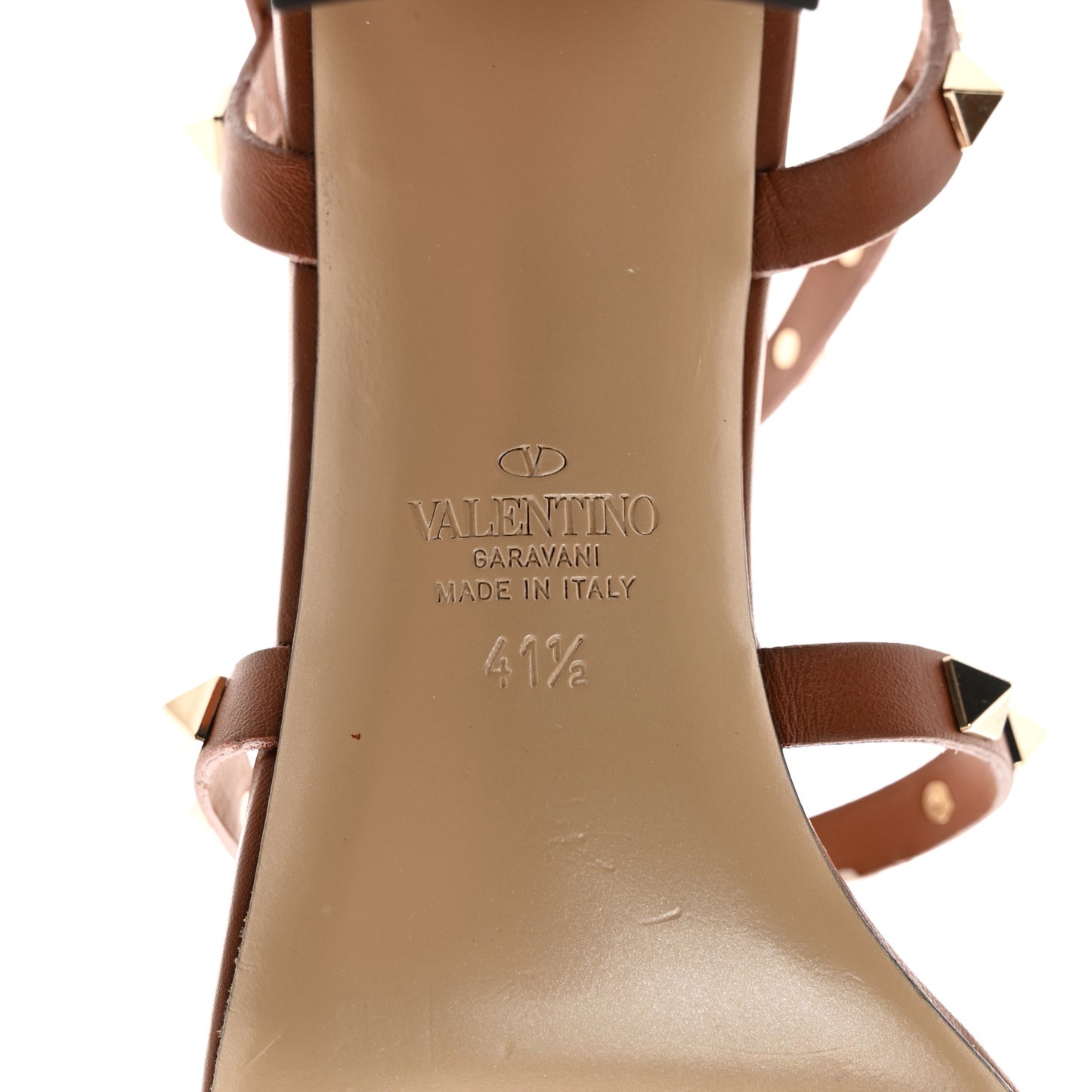 VALENTINO GARAVANI Calfskin Rockstud 60mm City Sandals 37.5 Saddle Brown