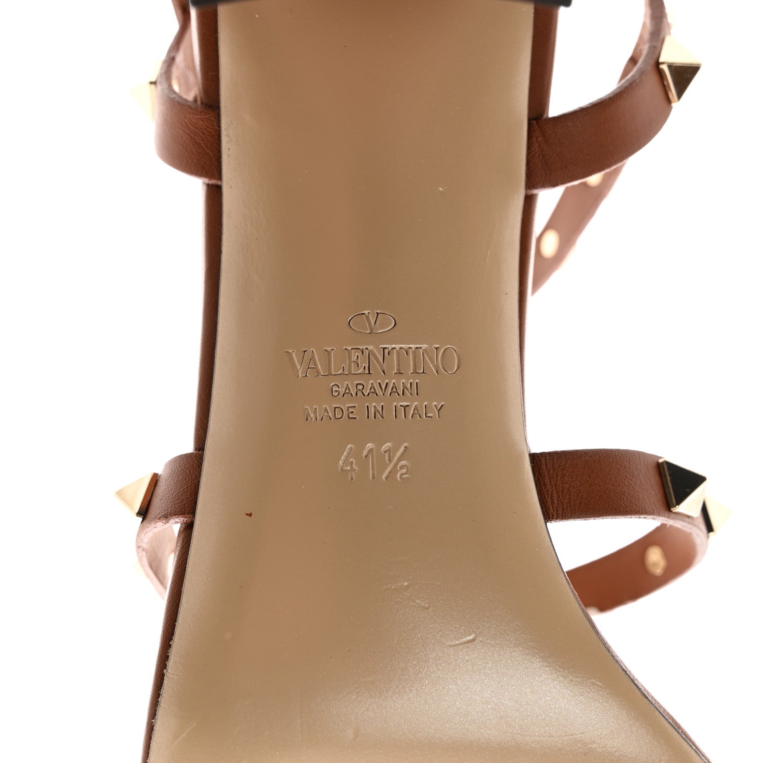 Valentino Garavani VALENTINO GARAVANI Calfskin Rockstud 60mm City Sandals 37.5 Saddle Brown 6 of 9