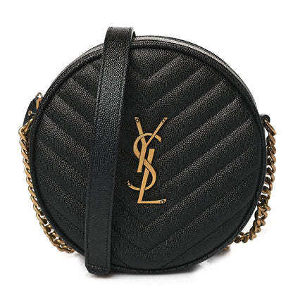 Saint Laurent Grain De Poudre Matelasse Chevron Quilted Round Vinyle Camera Bag Black 1 of 9