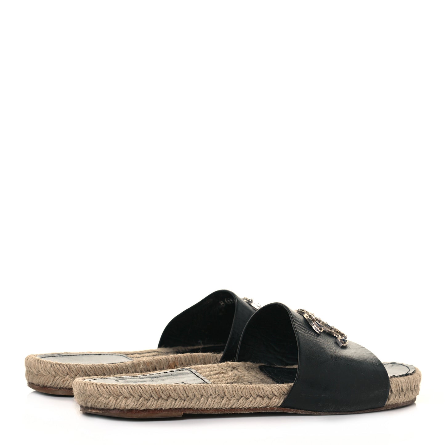 Calfskin Gripoix CC Espadrille Slip On Sandals 40 Black