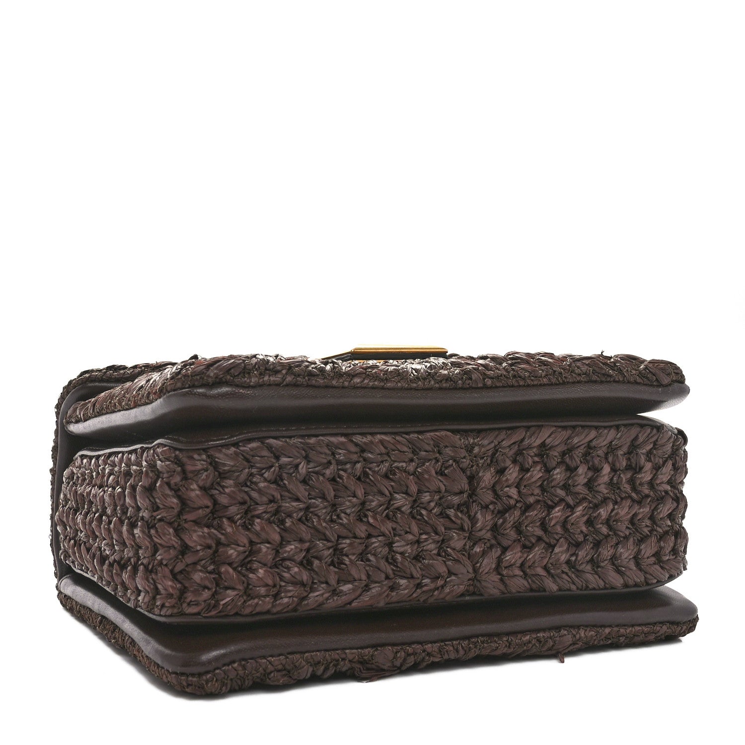 Valentino Garavani Raffia One Stud Chain Clutch Dark Brown 4 of 9