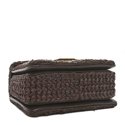 Valentino Garavani Raffia One Stud Chain Clutch Dark Brown 4 of 9