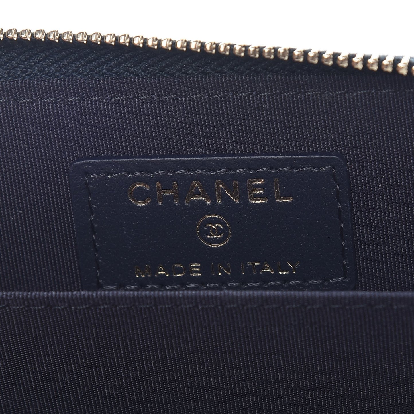 Calfskin Camellia Embossed Zip Coin Purse Navy