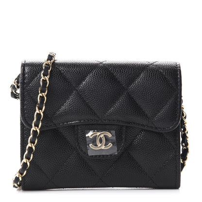 Chanel Caviar Quilted Flap Card Holder On Chain Black 1 of 12