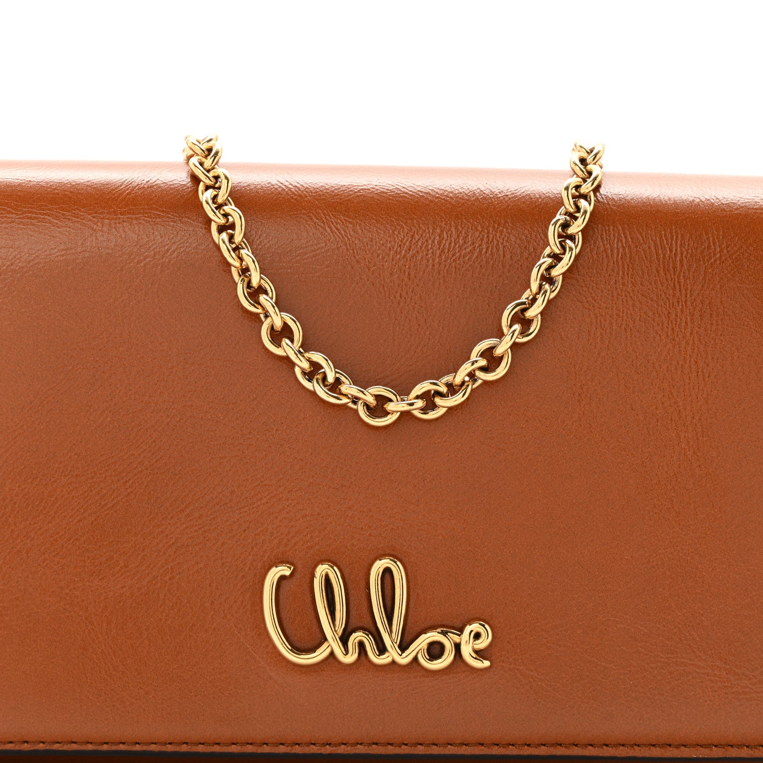 Chloe Calfskin Iconic Flap Wallet On Chain Clay Brown 8 of 16