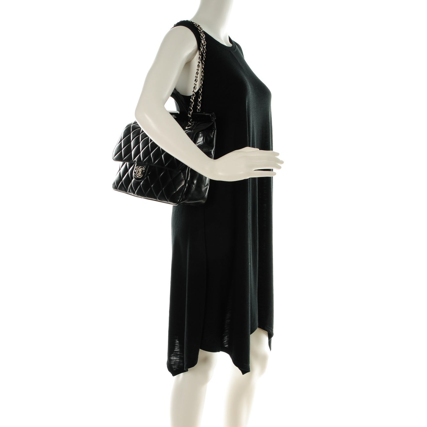 Glazed Calfskin Quilted Small CC Delivery Tote Black