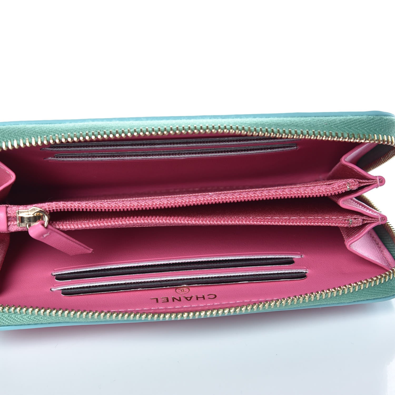 Chanel Caviar Quilted Medium Filigree Zip Around Wallet Pink Blue Green 5 of 10