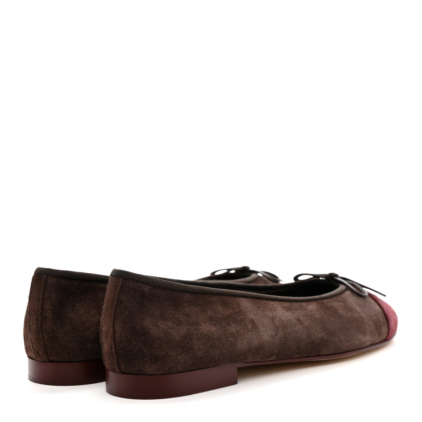 Suede Calfskin Cap Toe CC Ballerina Flats 40 Dark Brown Burgundy