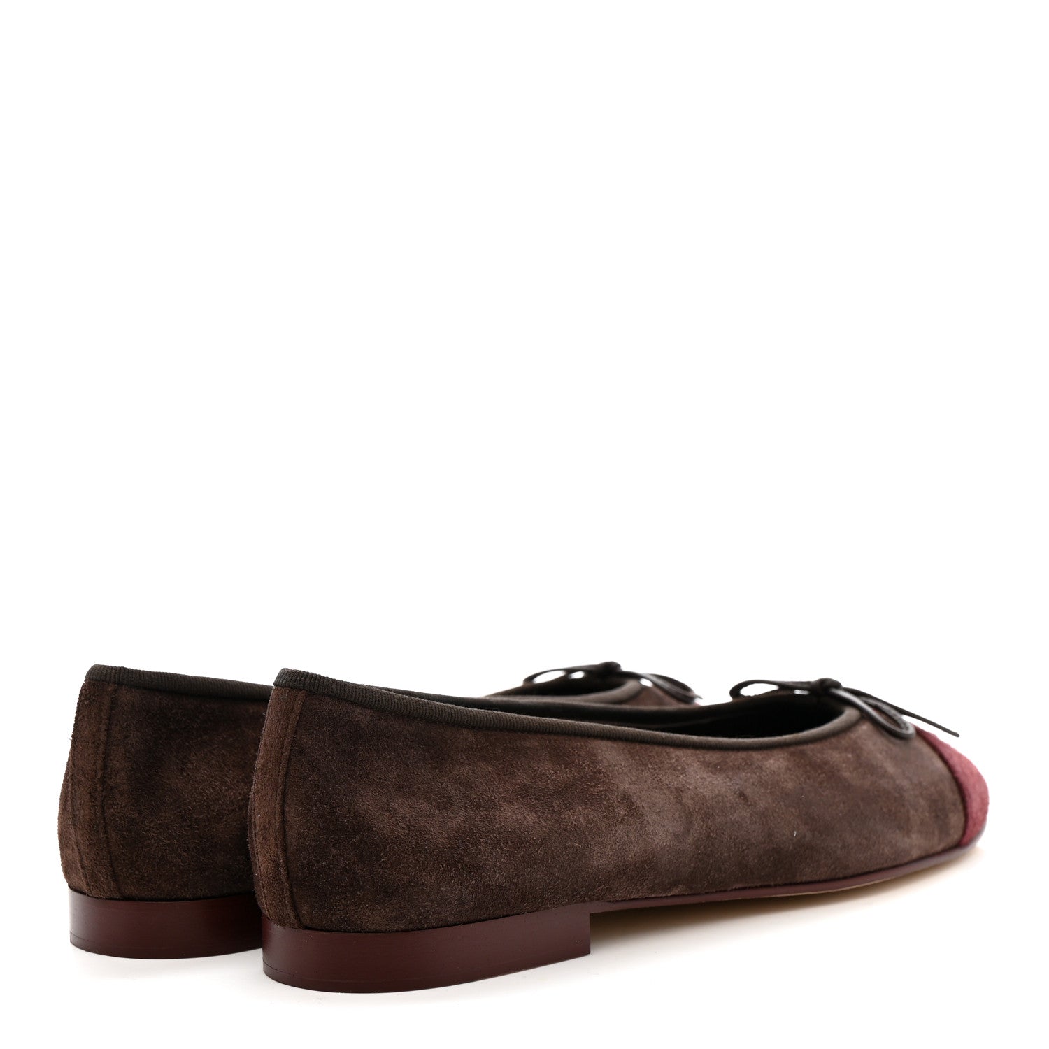 Chanel Suede Calfskin Cap Toe CC Ballerina Flats 40 Dark Brown Burgundy 5 of 9