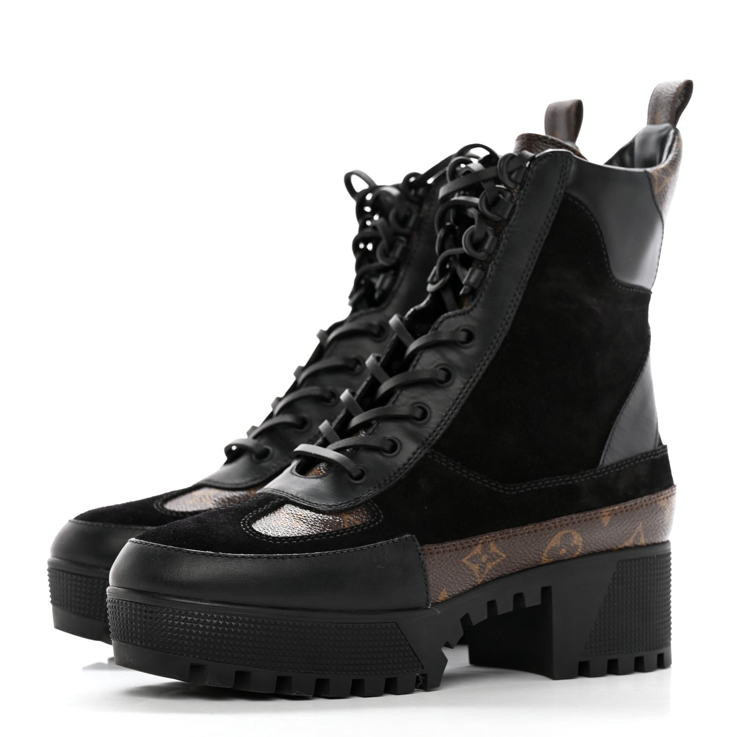 Suede Calfskin Monogram Laureate Platform Desert Boots 39 Black