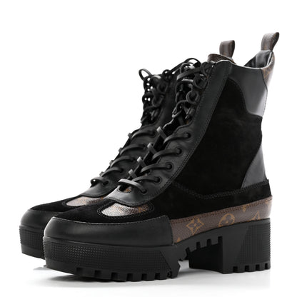 Louis Vuitton Suede Calfskin Monogram Laureate Platform Desert Boots 39 Black 3 of 11