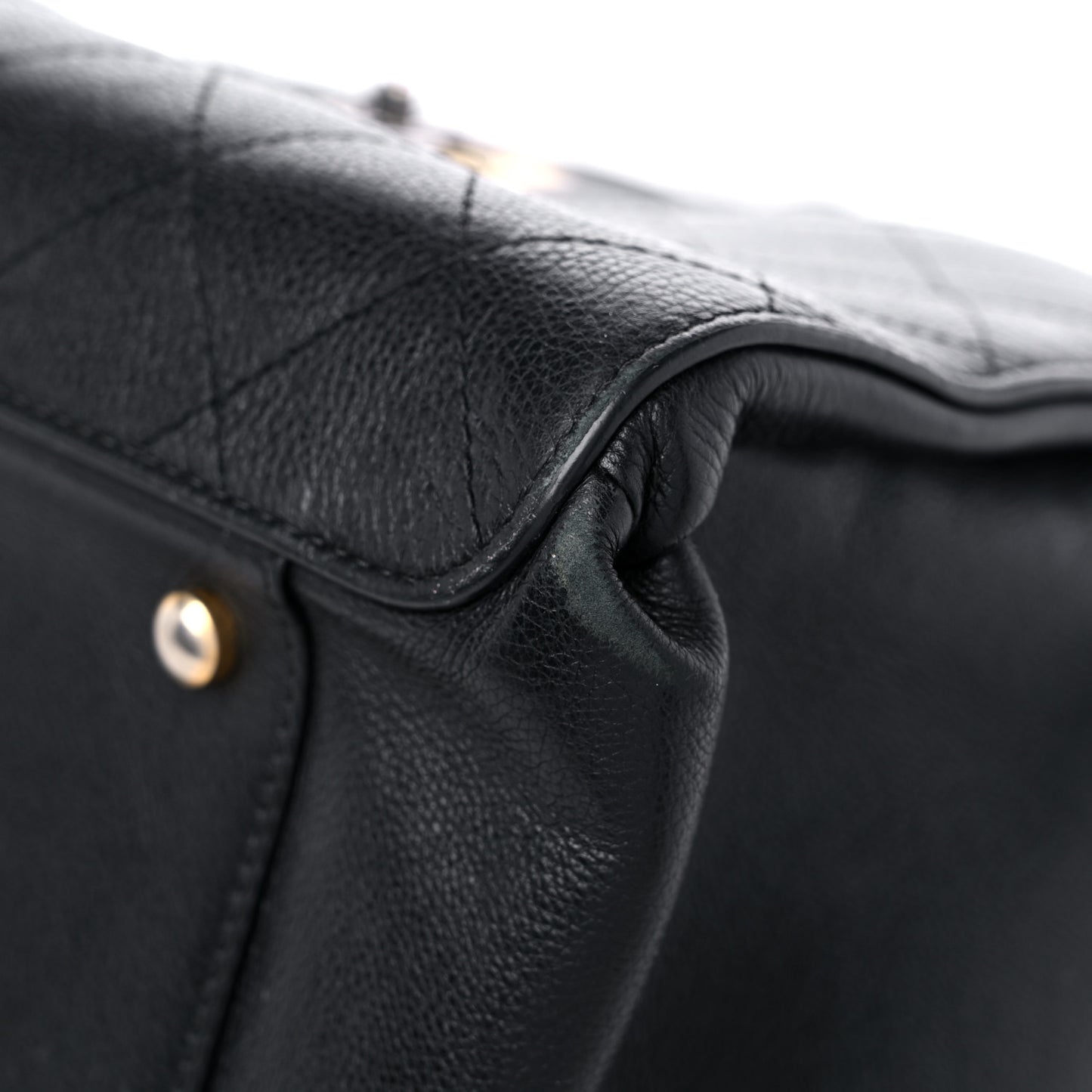 Calfskin Stitched Large Straight Lines Shopping Tote Black