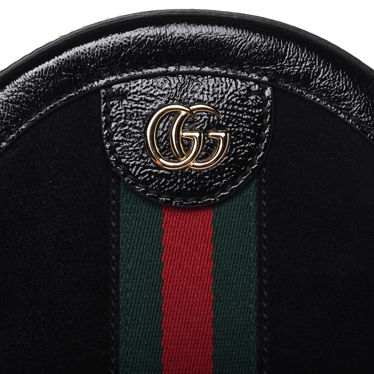 Suede Patent Web Mini Ophidia Round Shoulder Bag Black