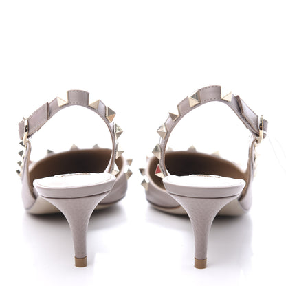 Valentino Garavani Pebbled Calfskin Rockstud Half D'Orsay Slingback 50mm Pumps 35 Poudre 8 of 12