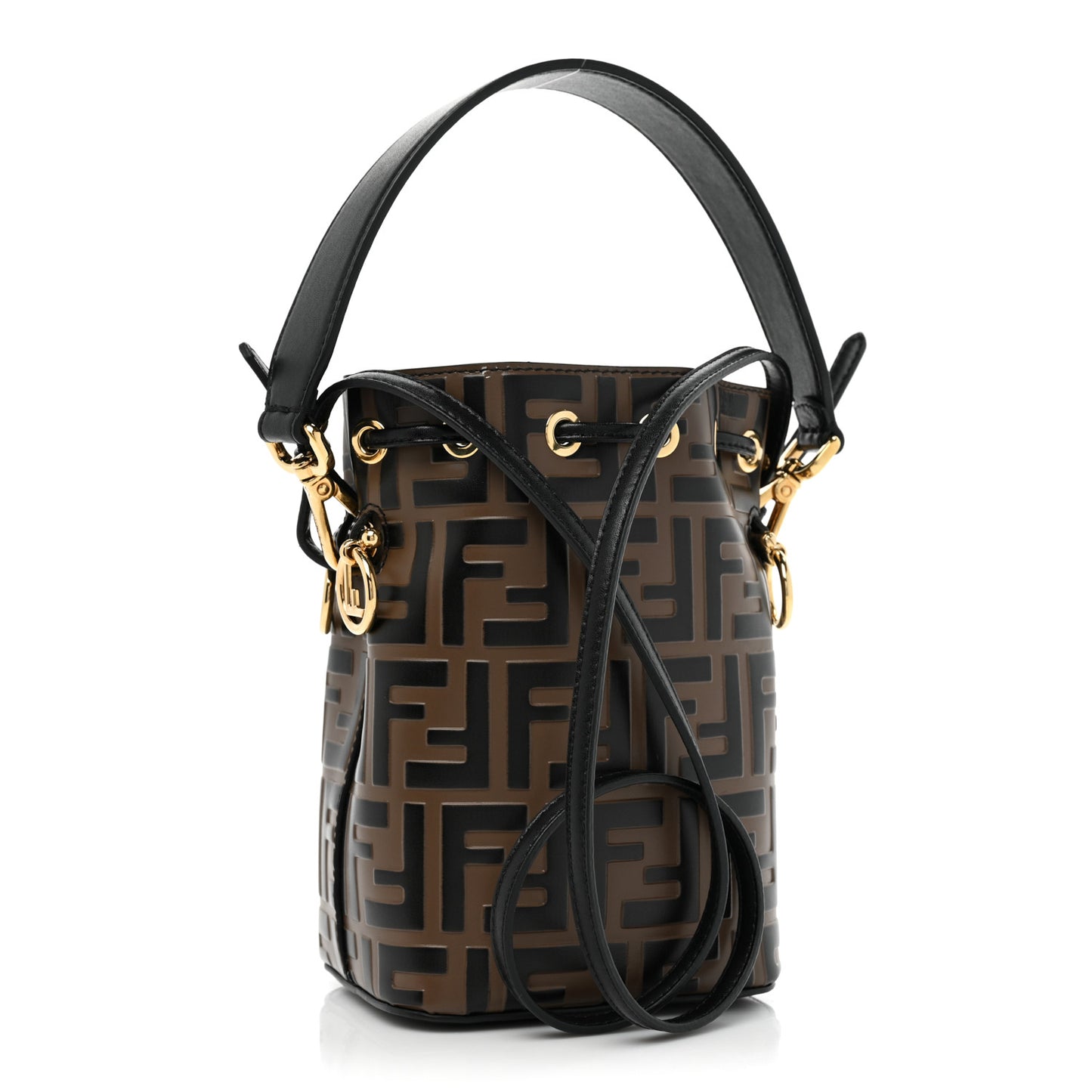 Vitello Liberty F is Fendi Bi-Color FF 1974 Embossed Mini Mon Tresor Bucket Bag Maya Black