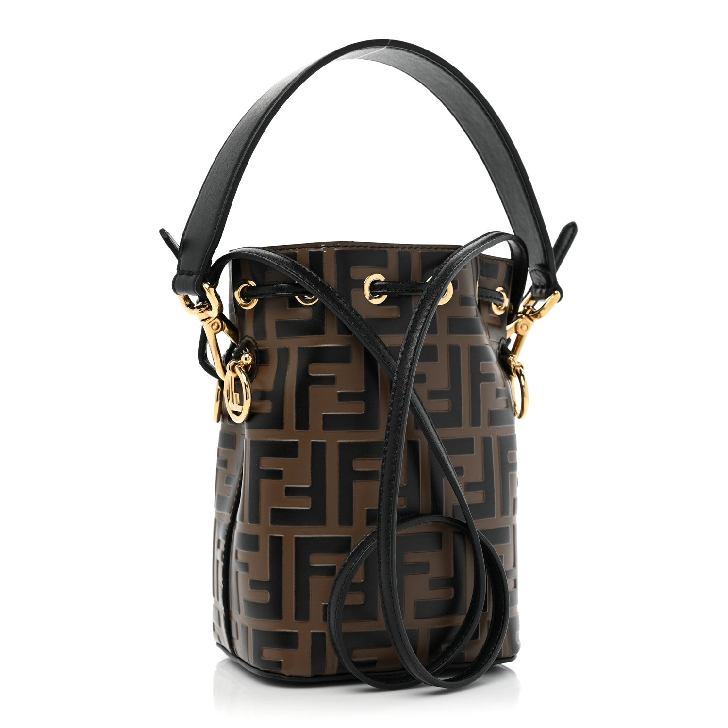 Fendi Vitello Liberty F is Fendi Bi-Color FF 1974 Embossed Mini Mon Tresor Bucket Bag Maya Black 3 of 8
