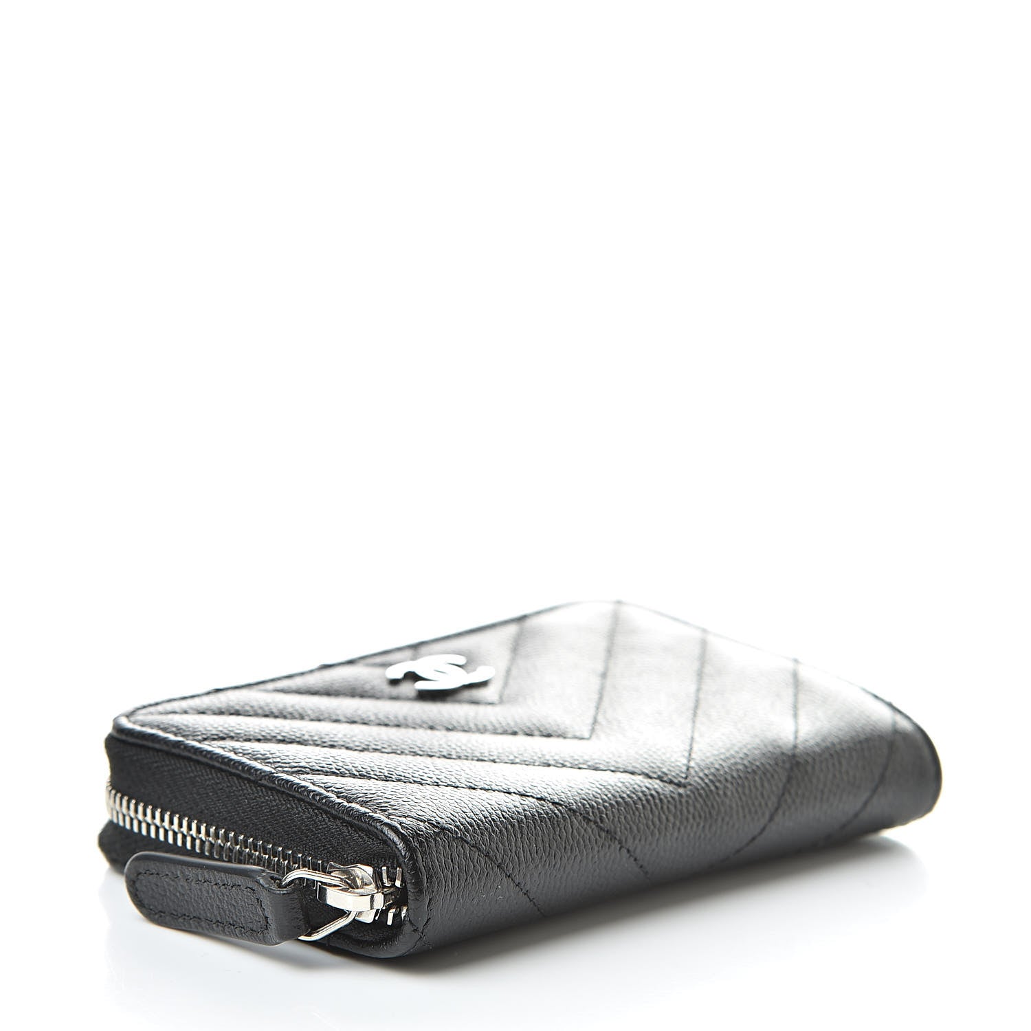 Chanel Caviar Chevron Quilted Zip Coin Purse Black 4 of 8