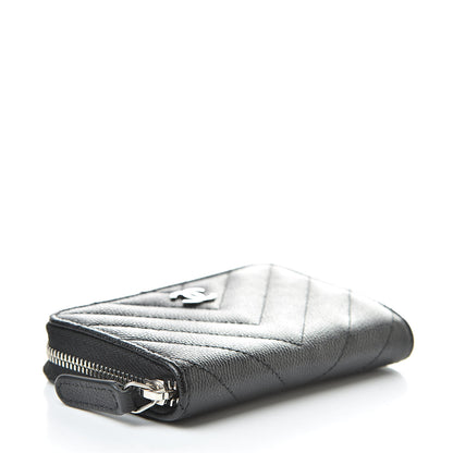 Chanel Caviar Chevron Quilted Zip Coin Purse Black 4 of 8
