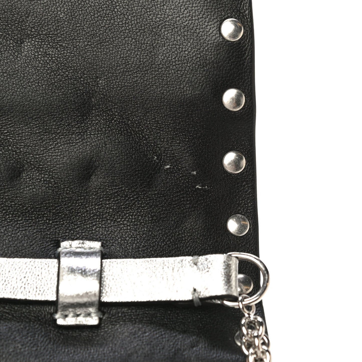 Metallic Nappa Rockstud Spike Wallet on Chain Silver