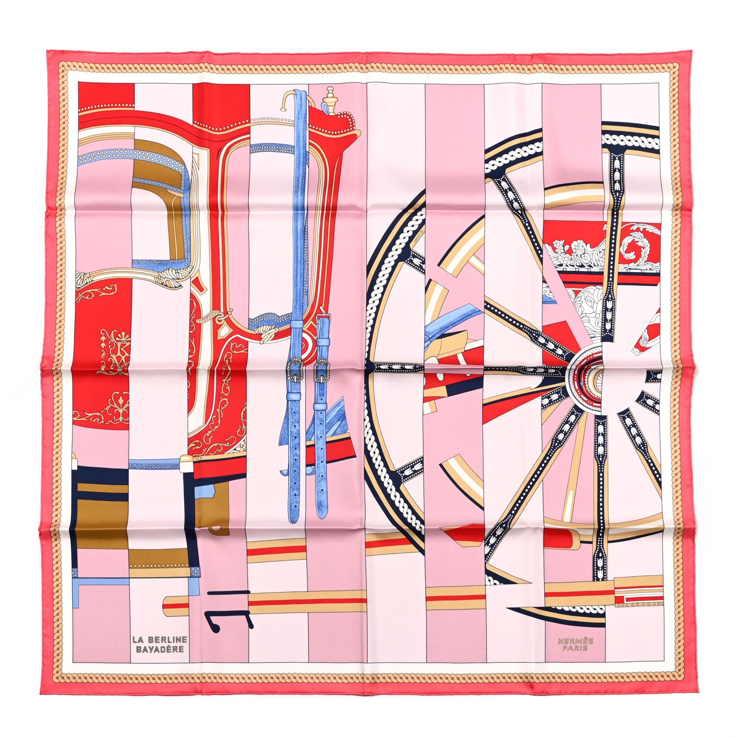 Hermes Silk La Berline Bayadere Scarf 90 Vieux Rose Rouge 1 of 6