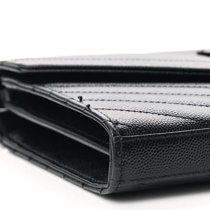 Saint Laurent Grain De Poudre Matelasse Chevron Monogram Chain Wallet Black 10 of 12