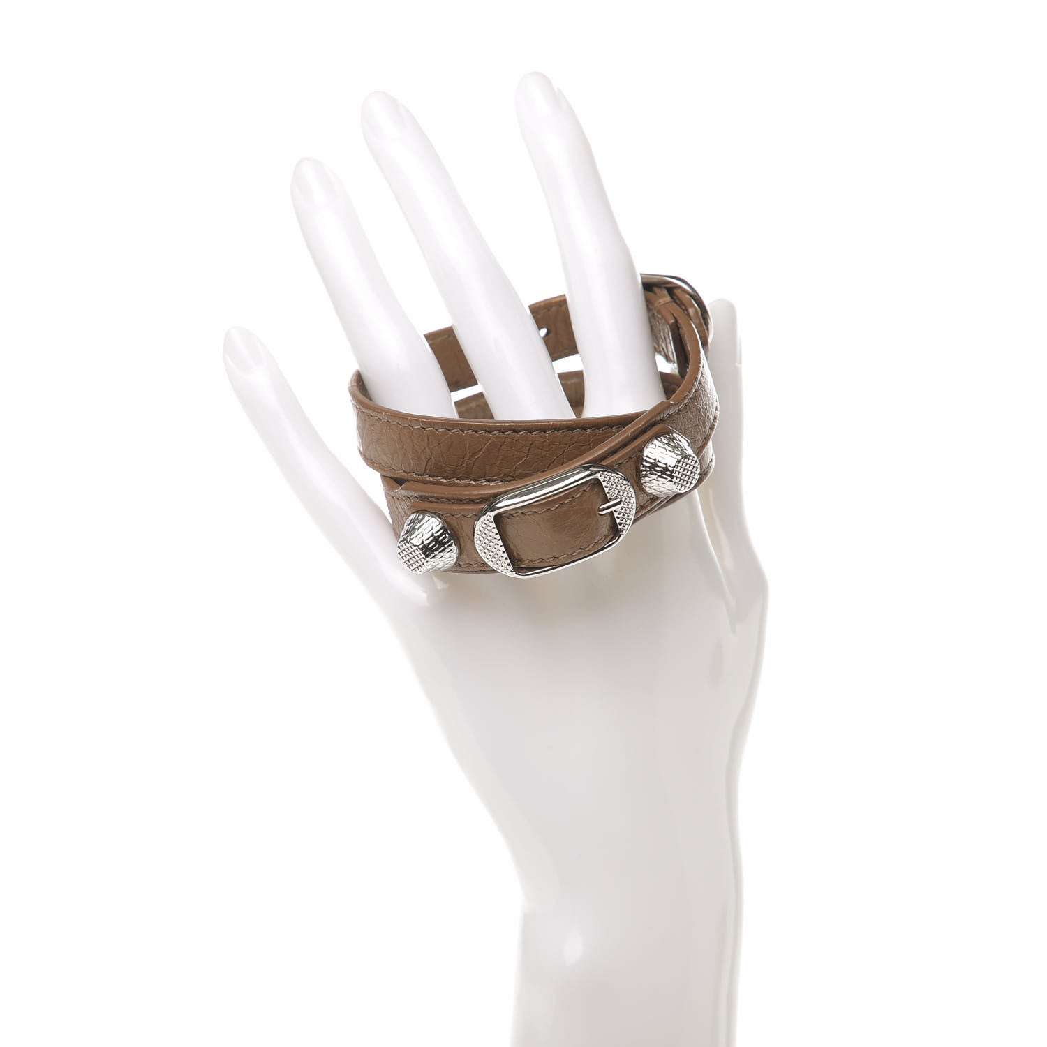 Balenciaga Agneau Giant Silver Hardware Triple Tour M Bracelet Marron Cannelle 2 of 8