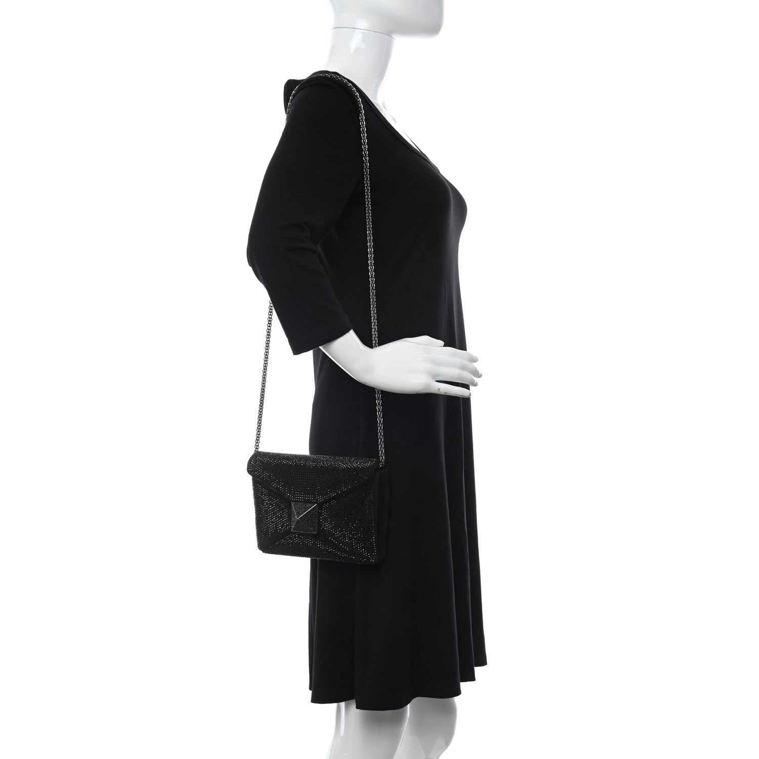 Valentino Garavani Crystal Suede Embellished Small One Stud Clutch With Chain Black 2 of 11