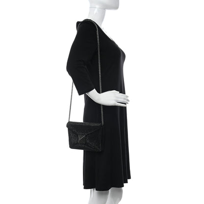 Valentino Garavani Crystal Suede Embellished Small One Stud Clutch With Chain Black 2 of 11