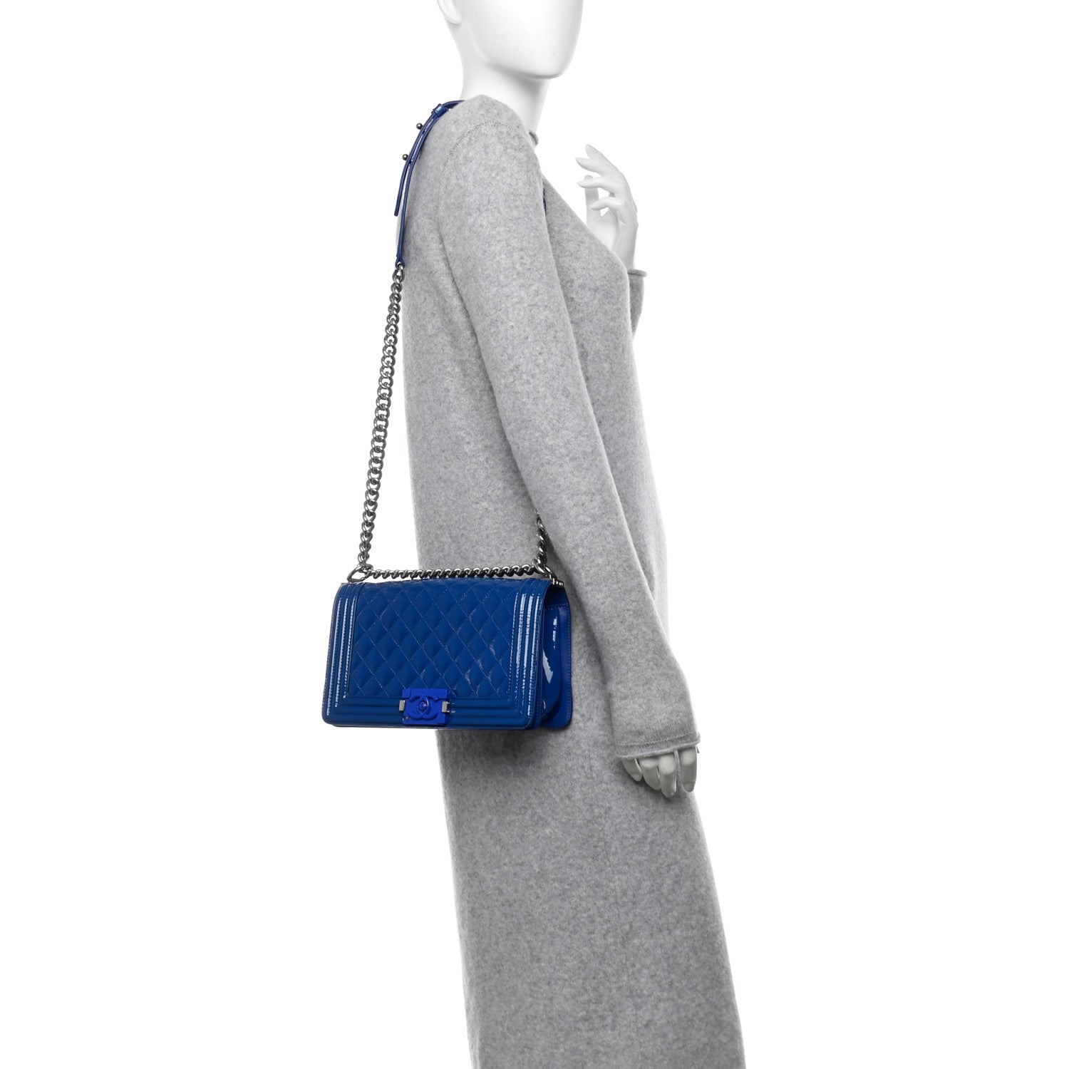 Chanel Patent Calfskin Quilted Medium Plexiglass Boy Flap Blue 2 of 11