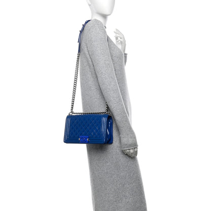 Chanel Patent Calfskin Quilted Medium Plexiglass Boy Flap Blue 2 of 11