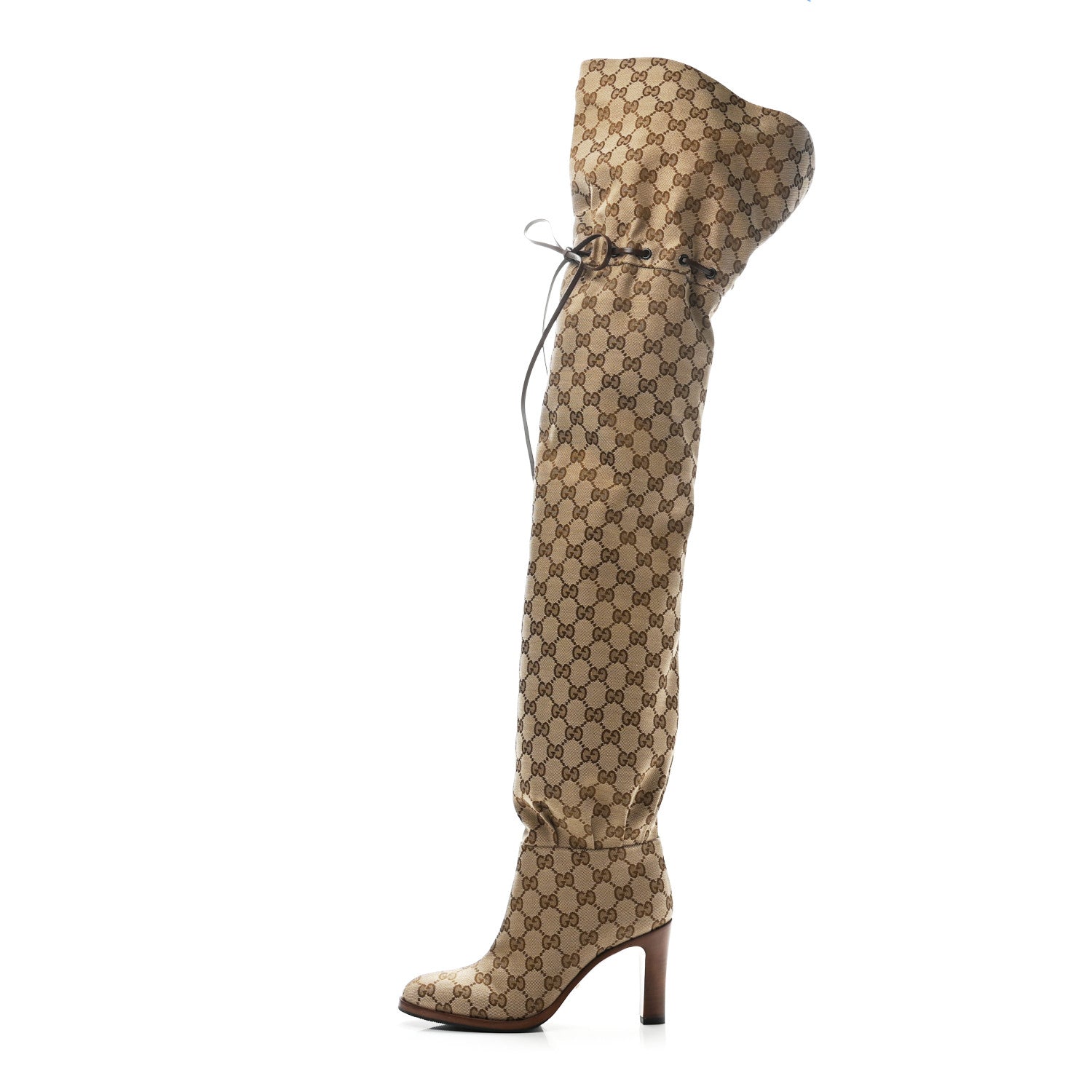 Gucci Monogram Over The Knee Boots 36 Beige Ebony 1 of 10